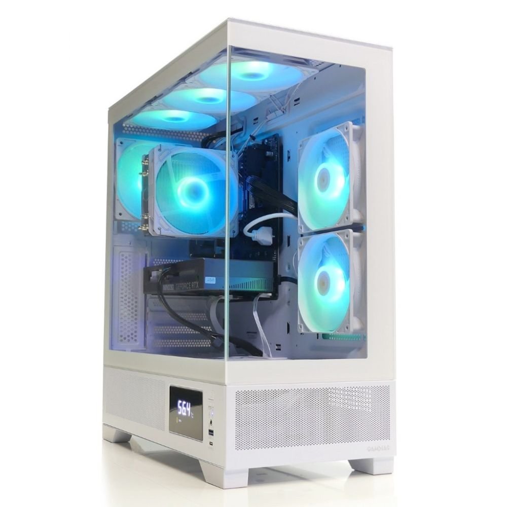 AMD Ryzen 5 5500 RGB Game PC met Temperatuur Display - RTX 5050 8GB - 16GB RAM - 500GB SSD - Gamdias Atlas M1 White Aquarium Case